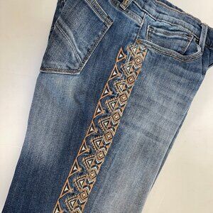 DRIFTWOOD "Audrey" Straight Leg Aztec Embroidered Jeans are NWOT: Size 30